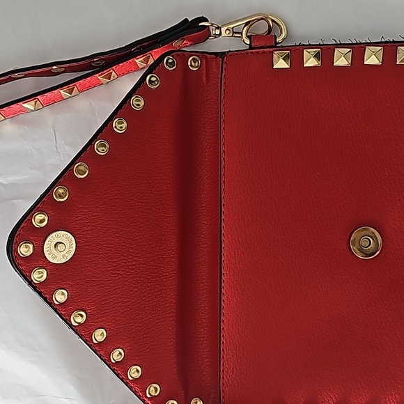 Vegan Red Envelope Clutch Wristlet Gold Hardware - Picture 7 of 7